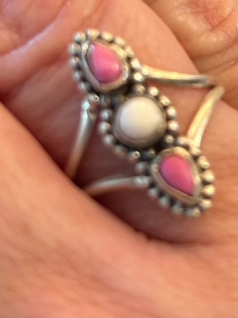 Sterling Silver Ring with Pink and White Stones